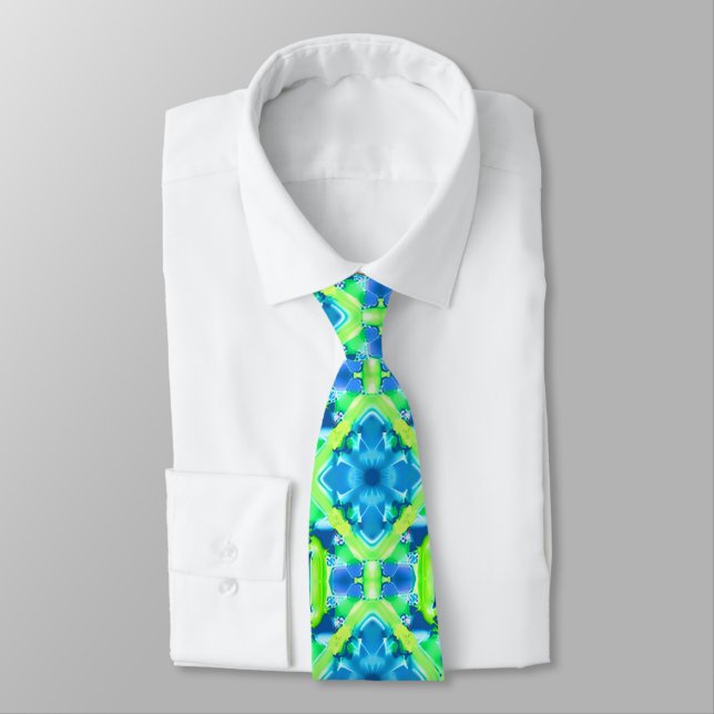 Cravate Cobalt Blue et Lime Green Tie Dye Motif (Attaché)