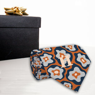 Cravate Cobalt Blues Fleurs d'oeufs Monogramme