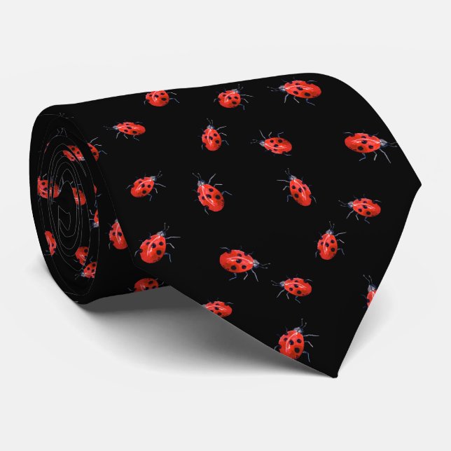 Cravate Coccinelles rouges sur fond noir (Roulé)