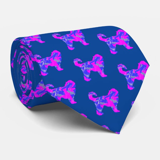 Cravate Cockapoo Chien Silhouette rose et bleu foncé bleu (Roulé)