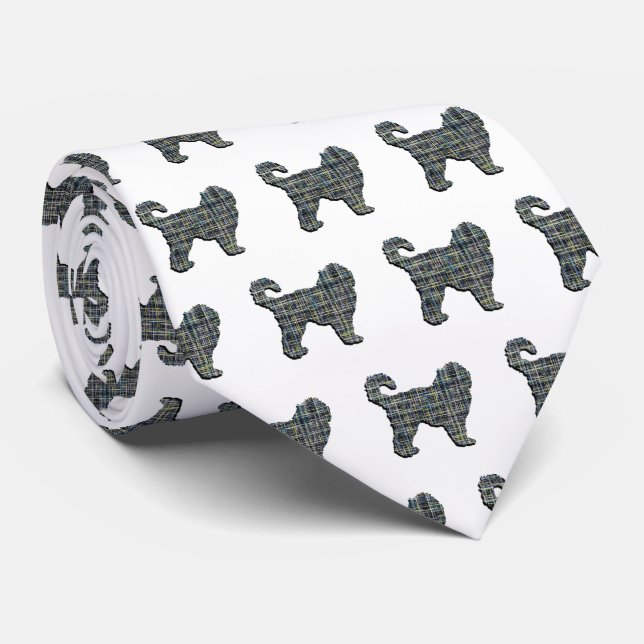 Cravate Cockapoo Silhouette Jaune et Grille Noire Blanc (Roulé)