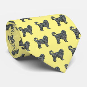 Cravate Cockapoo Silhouette Jaune et Grille Noire Jaune