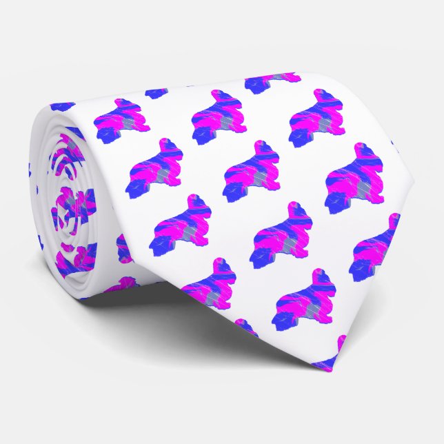 Cravate Cocker Chien Espagnol Rose Bleu Silouette Blanc Co (Roulé)