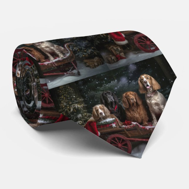 Cravate Cocker Spaniel Enneigé Traîneau Décor Noël (Roulé)