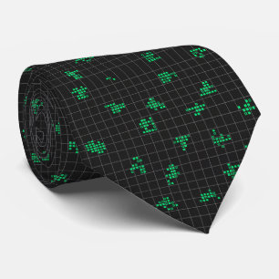 Cravate Code matriciel pixelisé rétro noir et vert 