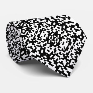 Cravate Code QR Abstrait Moderne Motif Noir Et Blanc