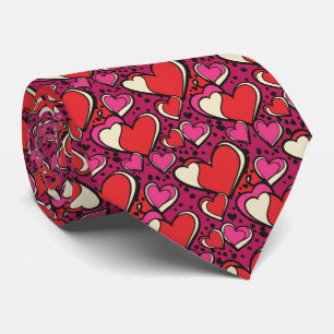 Cravate Cœur Pop-Art Rose Clair et Rouge Sucré 