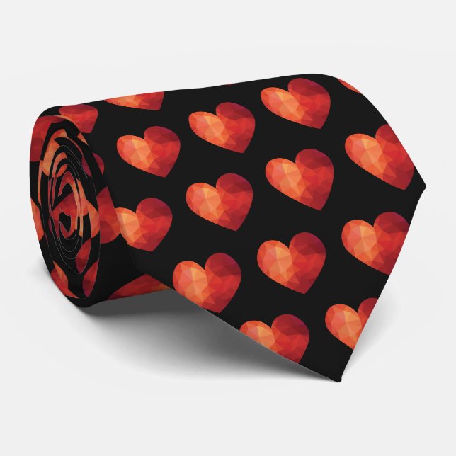 Cravate Coeur rouge cristal polygonal moderne (Roulé)