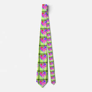 Cravate coeur tourbillonnant rose vert
