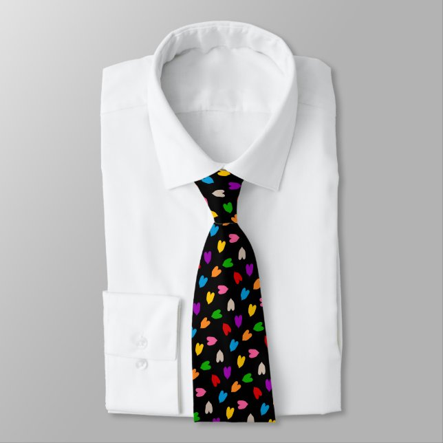 Cravate Cœurs Amour Colorés Motif Design Noir  (Attaché)