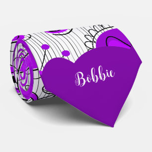 Cravate Coeurs blancs violet blanc Whimsical fleurs nom fl