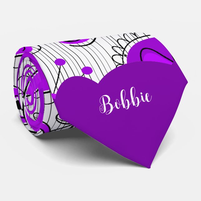 Cravate Coeurs blancs violet blanc Whimsical fleurs nom fl (Roulé)