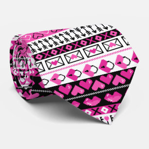 Cravate Coeurs d'amour rose 8 bits