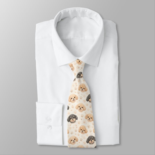 Cravate Cœurs de chiot mignons motif aquarelle (3) (Attaché)