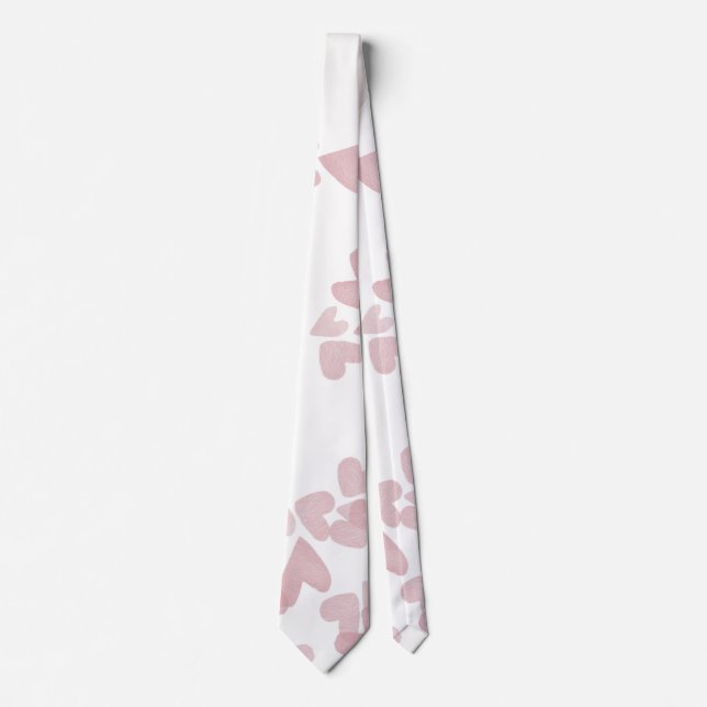 Cravate Cœurs de la Saint-Valentin Aquarelle Rose Blanc (Devant)
