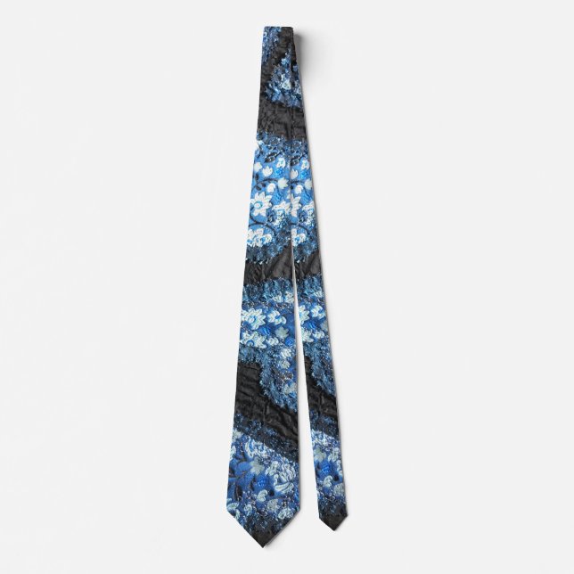 Cravate Coeurs de motif floral noir bleu (Devant)
