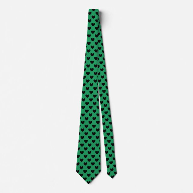 Cravate Coeurs de polka noir sur Kelly green (Devant)