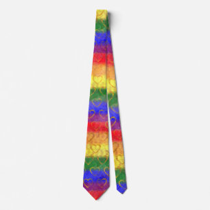 Cravate Coeurs d'or, couleurs Gay pride arc-en-ciel brilla