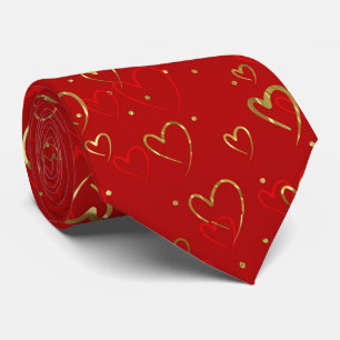 Cravate Coeurs rouge et or sur le Motif rouge de Valentine