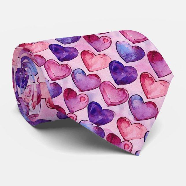 Cravate Cœurs rouges et violets de la Saint-Valentin (Roulé)