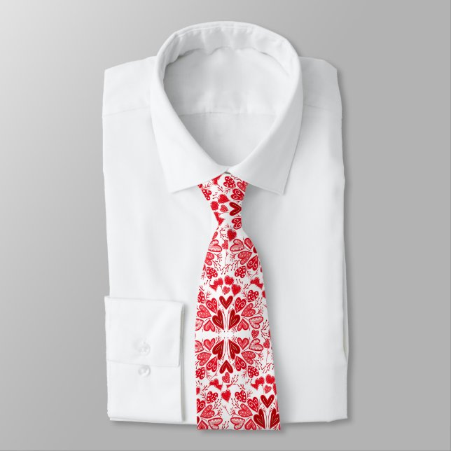 Cravate Cœurs rouges, roses et blancs pour la Saint-Valent (Attaché)