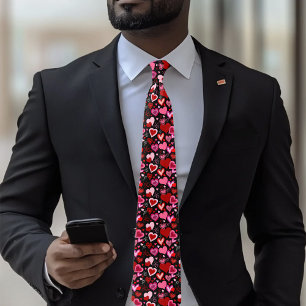 Cravate Cœurs rouges roses noirs Motif d'amour