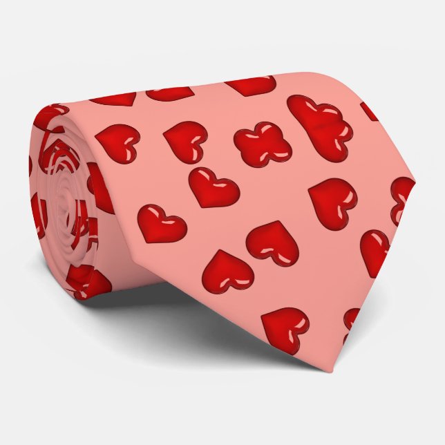 Cravate Cœurs rouges Simple sur motif rose (Roulé)