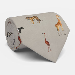 Cravate Col avec motif animaux de safari jungle gris
