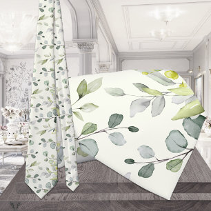 Cravate Col Cramoisie Blanc Eucalyptus Verdure Mariage