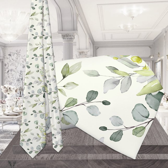 Cravate Col Cramoisie Blanc Eucalyptus Verdure Mariage (Créateur téléchargé)