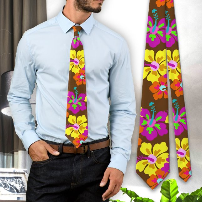 Cravate Col Cramoisie Fleur Motif Marron Tie de Marié (Créateur téléchargé)