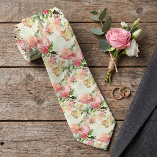 Cravate Col élégant avec des roses antiques roses pêche