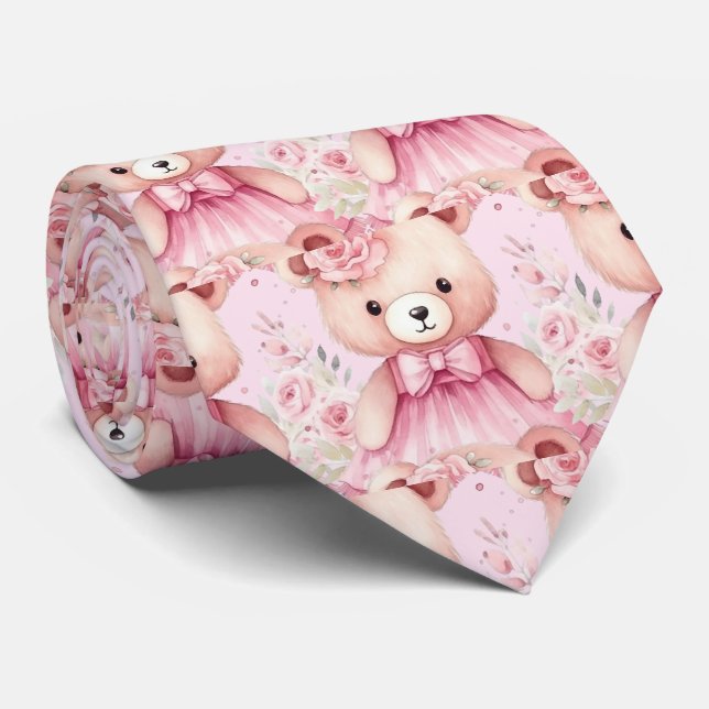 Cravate Col en forme d'ours en peluche rose (Roulé)