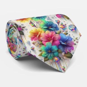 Cravate Col extravagant à fleurs de diamant arc-en-ciel