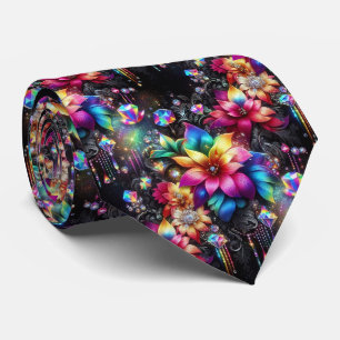 Cravate Col extravagant Fleurs arc-en-ciel et diamants