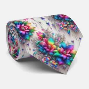 Cravate Col extravagant Fleurs arc-en-ciel et diamants