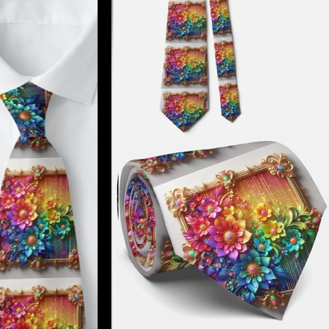 Cravate Col extravagant | Fleurs arc-en-ciel fausse brilla (Créateur téléchargé)