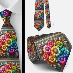 Cravate Col extravagant Fleurs arc-en-ciel fausse brilla