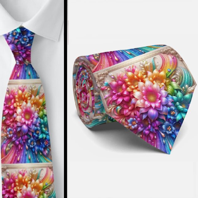 Cravate Col extravagant | Fleurs arc-en-ciel fausse brilla (Créateur téléchargé)
