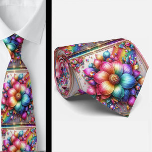 Cravate Col extravagant Fleurs arc-en-ciel fausse brilla