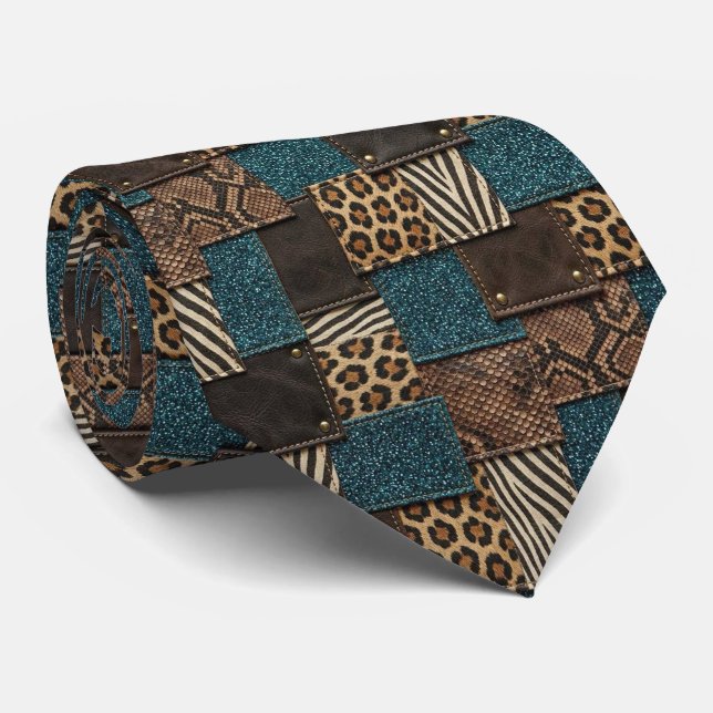 Cravate Col extravagant | Motif d'animal sauvage africain  (Roulé)