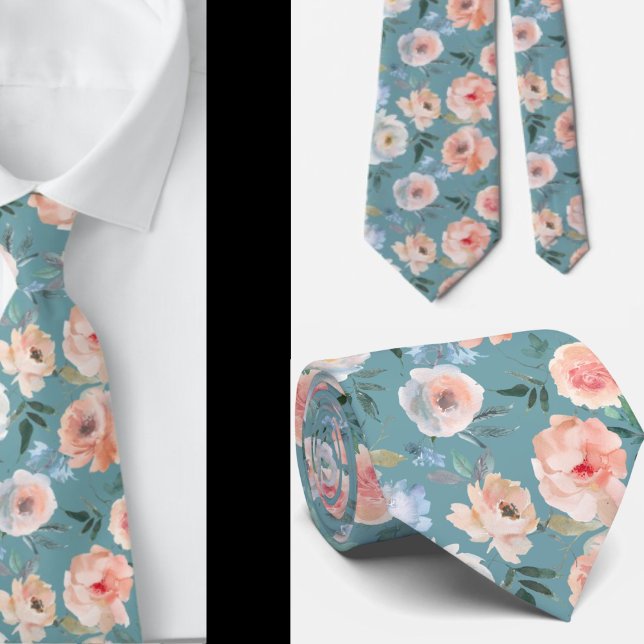 Cravate Col rose poudré bleu clair Fleurs Roses Floral Cra (Créateur téléchargé)