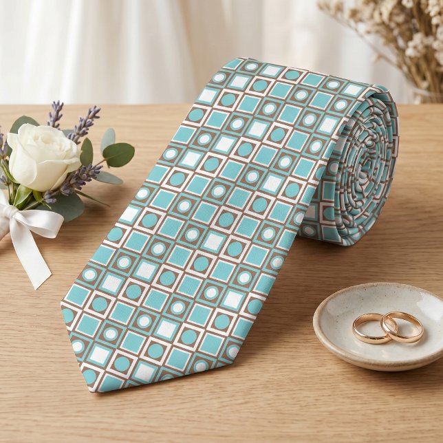 Cravate Col unique avec marron aqua bleu art rétro (Créateur téléchargé)
