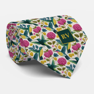 Cravate Colibris avec fleurs de framboise