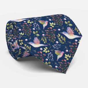 Cravate Colibris et fleurs - Motif de fond personnalisé