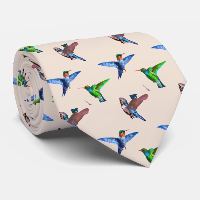 Cravate Colibris modernes sur beige champagne clair (Roulé)
