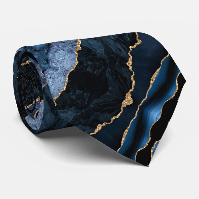 Cravate Colier en marbre géode paillettes or bleu marine a (Roulé)