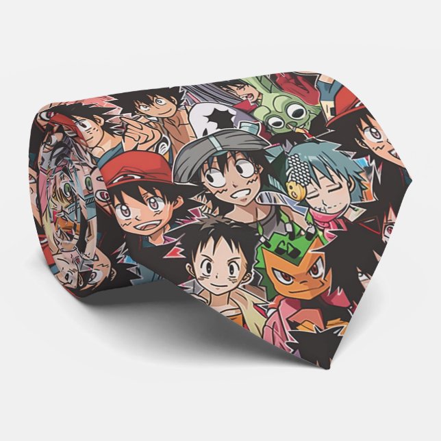 Cravate Collage de personnages d'anime manga (Roulé)