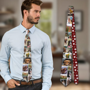 Cravate Collage de photos de chien à motif d'empreinte de 
