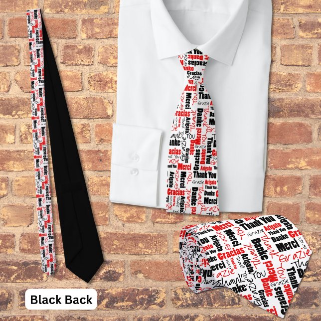 Cravate Collage de typographie reconnaissant multilingue r (Red and black multilingual thank you word cloud business tie. )